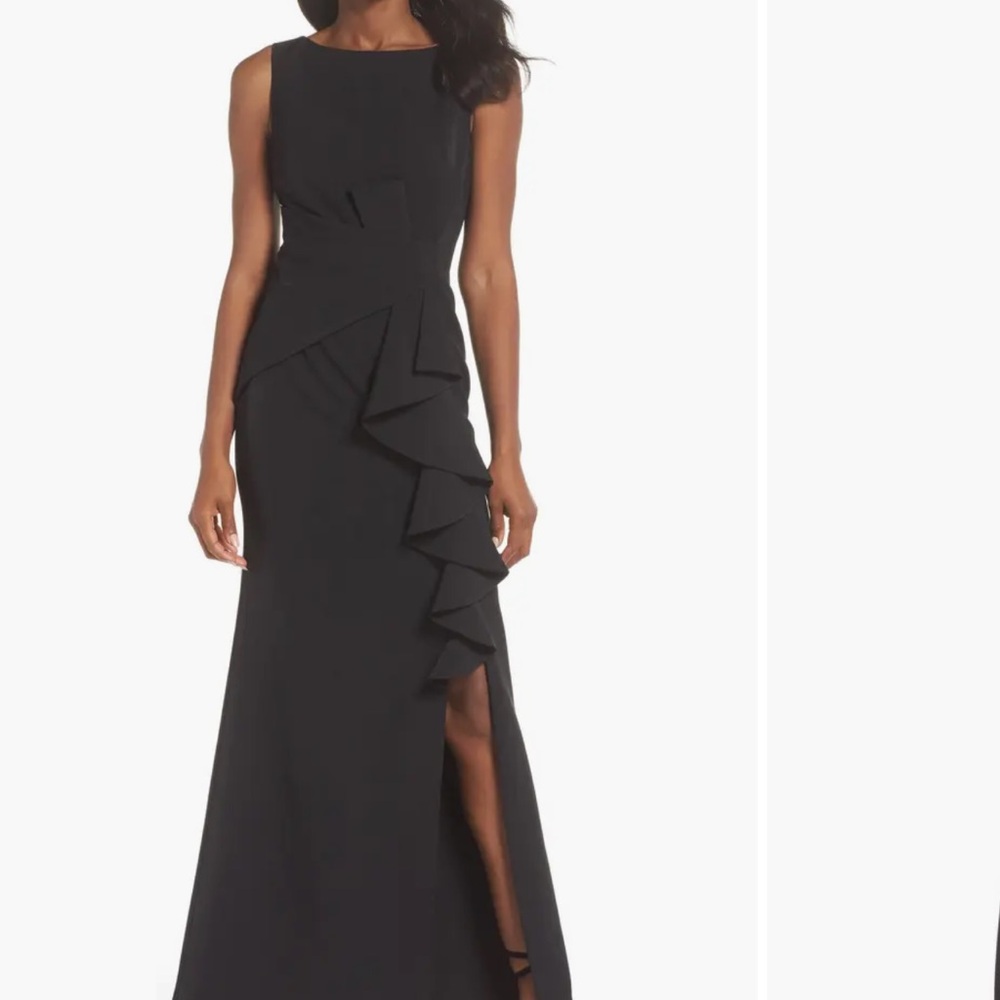 Black Asymmetrical Ruffled Maxi Dress